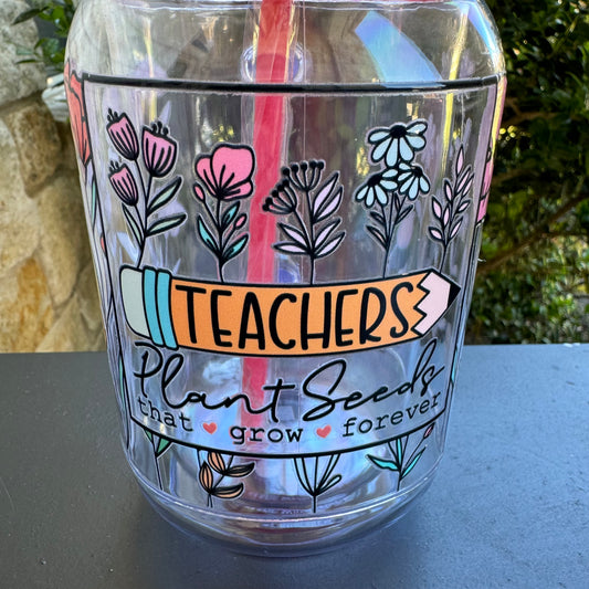 {Teacher} 20oz • Plastic Mason Jar