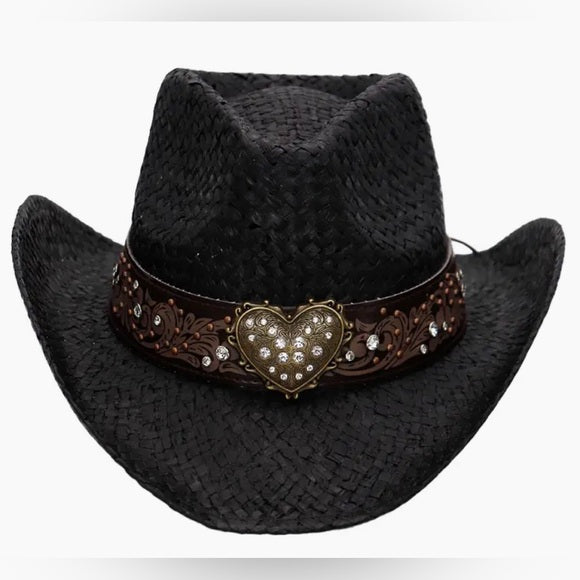 Cowboy Hat • (Black) Rhinestone Heart