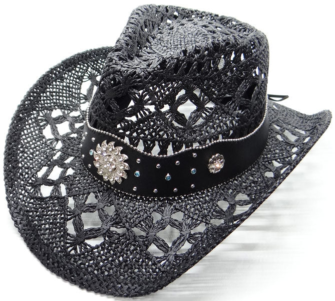 Cowboy Hat • (Black) Rhinestone Sun