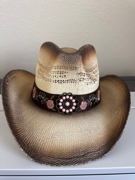 Cowboy Hat • (Natural) Pink Flowers