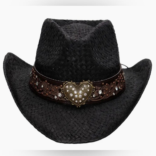 Cowboy Hat • (Black) Rhinestone Heart
