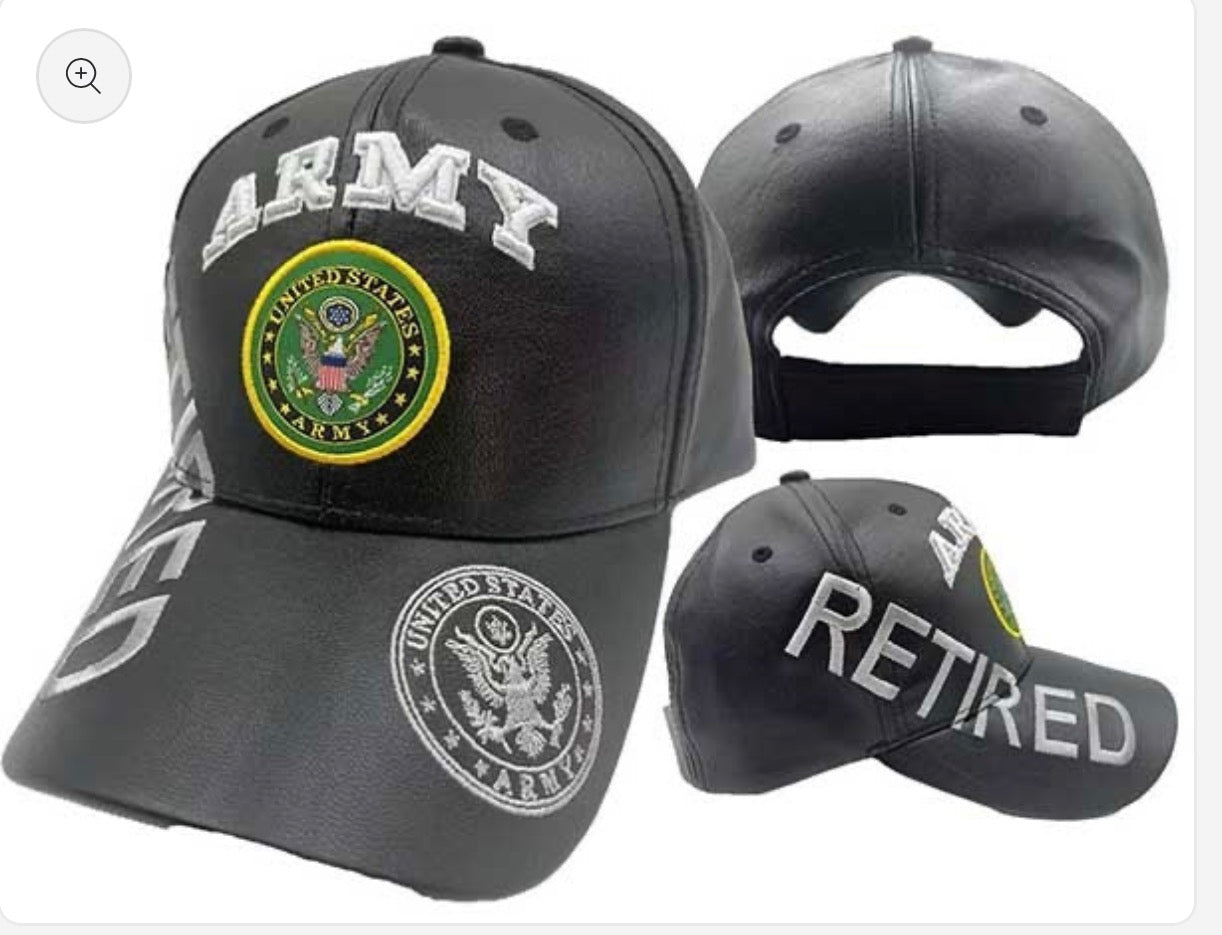 Cap • Army Retired • Seal • Black Leather