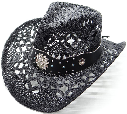 Cowboy Hat • (Black) Rhinestone Sun