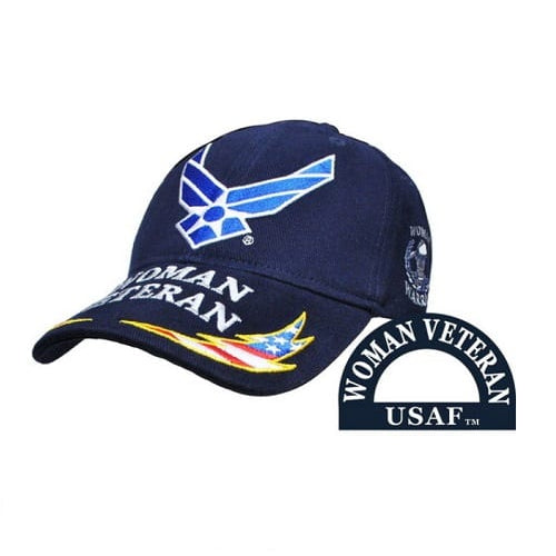 Navy blue cap with USAF logo and 'Woman Veteran' 